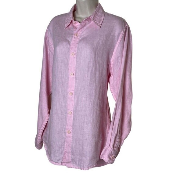 Flax Pink Linen Button Up Shirt Size S Fits 4-6 Collared Long Sleeve Lagenlook - Picture 3 of 12